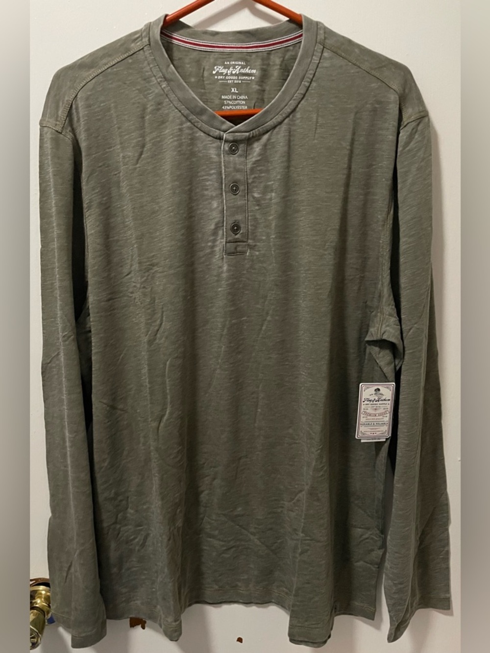Flag & Anthem Men's Casual Long Sleeve Henley Shirt Extra Large XL Color Olive